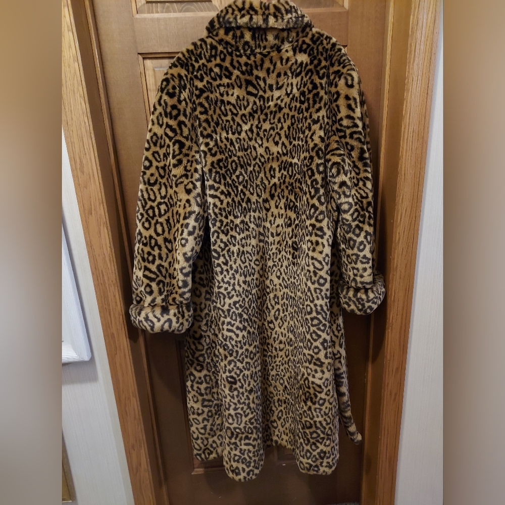 NWT Dennis Basso Vintage Cheetah Print Full Length Faux Fur Size Large Coat Rare - Picture 4 of 4